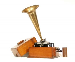 1899 Edison 2 - Clip Standard Phonograph W/automatic Reproducer & 15 " Brass Horn