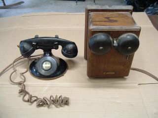 Antique Western Electric Telephone With Oak Ringer Box