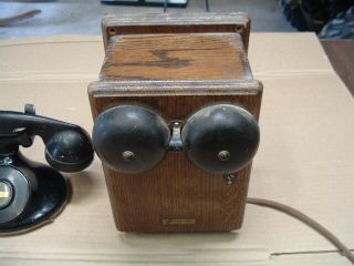 Antique Western Electric Telephone with Oak Ringer Box 3