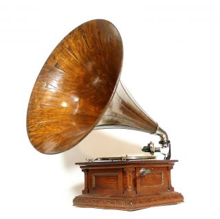 1903 Victor Ms Monarch Special Phonograph W/original 22 " Wood Spear Tip Horn