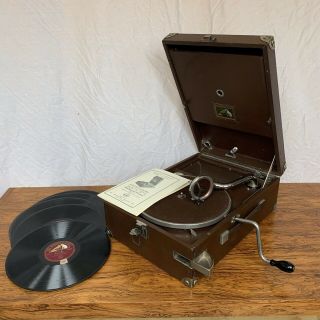 Rare Brown Hmv 101 His Masters Voice Wind Up Portable Gramophone