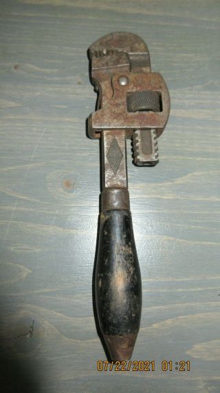 Vintage Stillson Walworth 8 " Adjustable Pipe Monkey Wrench Usa.  Wood Handle