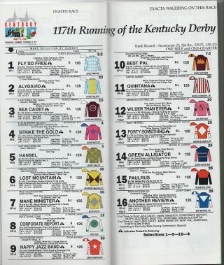 Strike The Gold 1991 Kentucky Derby Program Ex.  Plus 8 