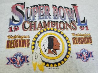 Vintage 1991 Washington Redskins Bowl Champions T - Shirt single stitched 2
