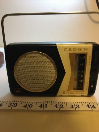 Rare 1959 Crown Tr - 800 Transistor Radio Black With Leather Case