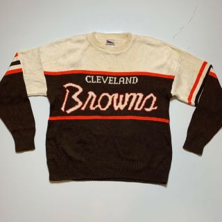 Vtg 80s Cleveland Browns Knit Sweater Pro Elite 1980s Made In Usa Mens Xl