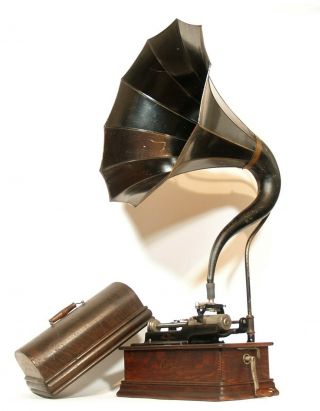1912 Edison Home Phonograph W/cygnet Horn & Diamond Reproducer 2 & 4 Minute
