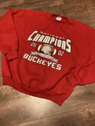 Ohio State Buckeyes Football 2002 National Champions Red Vtg Sweatshirt Xl