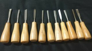 Vintage 11 Piece Wood Carving Whittling Chisel Knife Set