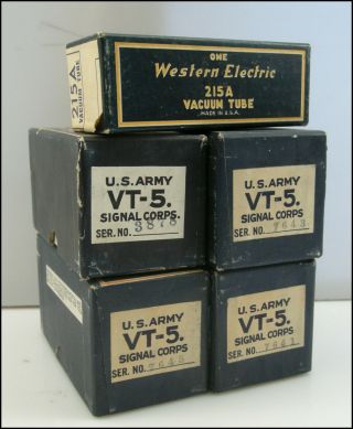 Qty 5 Western Electric 215a/vt - 5a Tubes Old Stock Cartons Exceptional