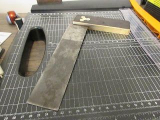Antique Vintage Wooden Handle Brass Carpenters 8 Inch Square Tool 2