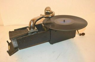 Little " Peter Pan " Portable Wind Up Phonograph W/small Horn