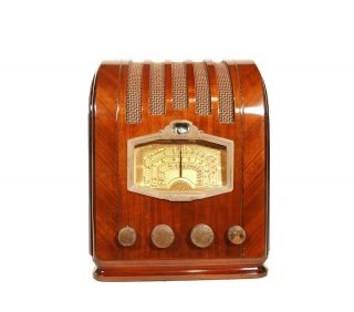 1937 Silvertone Radio Ingraham Bent Wood Streamline Design Cabinet Stunning