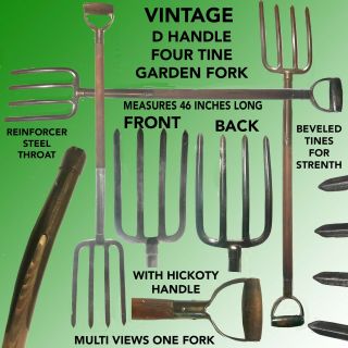 D Handle 4tine Garden Fork Hickory Handle,  Reinforced Steel Throat&beveled Tines