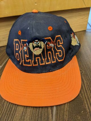 Vtg 1993 Chicago Bears Nfl X Taz Looney Tunes Faded Snapback Hat Cap