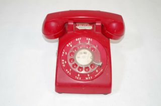Vintage Red Rotary Dial Desk Telephone Itt