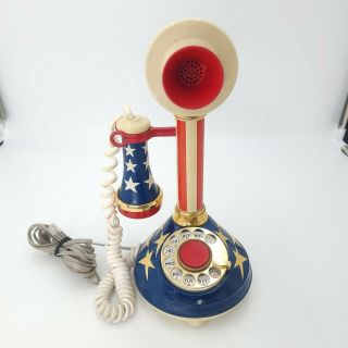 Stars Stripes Vintage American Red White Blue Candlestick Rotary Dial Phone 1973