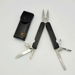 Vintage Pliers Multi Tool With Leather Belt Loop Holder Case Knives