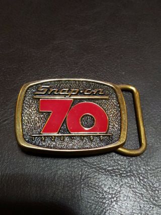 Snap - On Tools 70th Anniversary Brass Belt Buckle.  Red On Brass 1920 - 1990