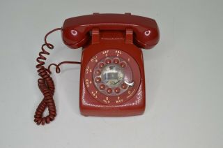 Vintage Red At&t Western Electric Bell Desktop Rotary Dial Phone Telephone