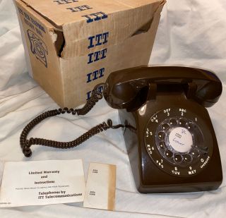 Vintage Itt Series 500 Rotary Dial Telephone Chocolate Brown Desk Table Phone