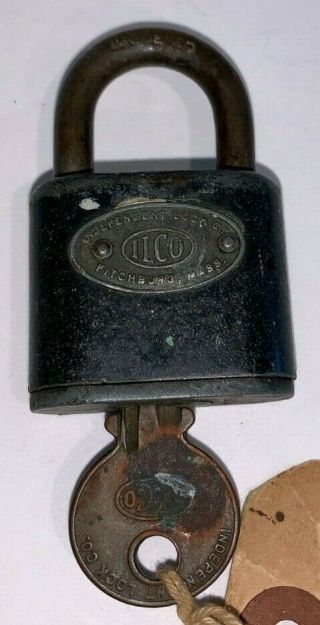 Vintage,  Ilco Padlock With Key (independent Lock Co. ,  Fitchburg,  Mass. ) 2 - 3/8 In.
