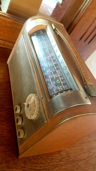 Vintage All Wave Magnavox Transistor Radio Brown Leather Cover Rare