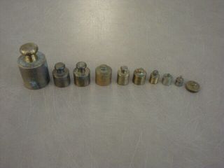 10 Vintage Brass Scale Weights 10 Gm To 500 Gm