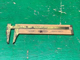 Vintage Stanley No.  136 - 1/2 Wood & Brass Caliper Rule Ruler Tool U.  S.  A.