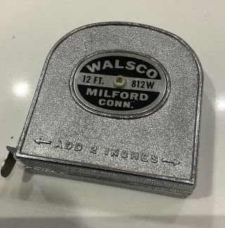 Vintage Walsco 12 Ft.  Metal Tape Measure Made In The U.  S.  A.  812w Milford,  Conn.