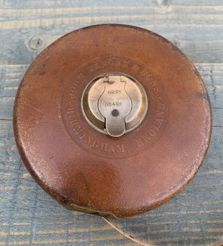 Vintage John Rabone & Sons Birmingham 66ft Measuring Tape Leather & Steel No401