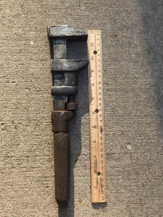 Vintage Girard 12 Inch Pipe Wrench W/ Wooden Handle Girard Pa Usa 4 Inch Handle