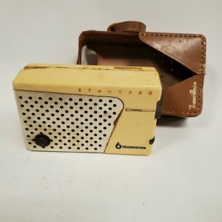 Vintage Standard 6 Transistor Radio Model Sr - F25 Made In Japan W Leather Pouch