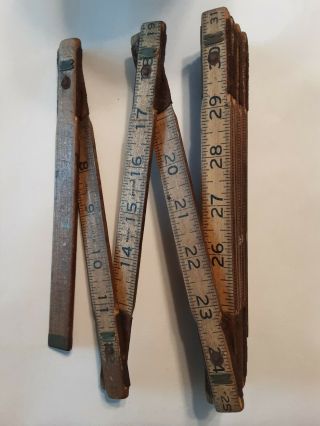 Vintage Wooden Zig Zag Folding Ruler.  Interlocking Carpenter Ruler