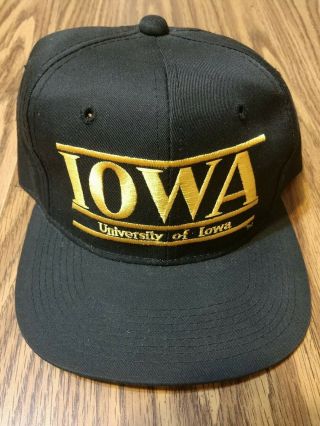 Vtg University Of Iowa Hawkeye Split Bar Snapback Hat The Game