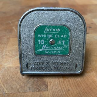 Vintage Lufkin 10ft Tape Measure White Clad Metal Tape Mezurall W - 9210 Usa