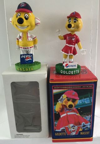 2 Winnipeg Goldeyes Minor League Baseball Mascot Bobblehead : Goldie & Goldette