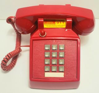 Vtg 1985 Itt Model 2500 Red Desk Telephone Push Button Touchtone -