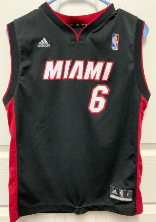 Adidas Lebron James Miami Heat Basketball Jersey Size Youth L Black 6 Nba Ec