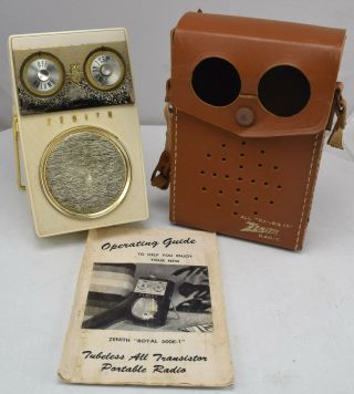 Vintage Owl Zenith Royal 500 500e - 1 8 Transistor Radio Low Volume,  W/ Case