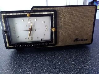 Bulova Clock Radio Model 100 Tube Radio 1950’s With Gold Speaker Black Outer