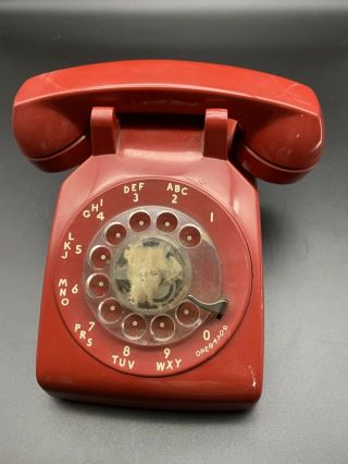 Vintage Red Rotary Dial Desk Phone.  At&t.  Model 500