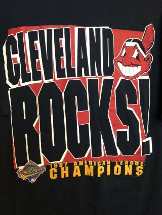 Cleveland Rocks Indians Chief Wahoo 1997 Al Champs World Series Shirt Mens Xl