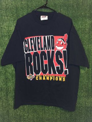 Cleveland Rocks Indians Chief Wahoo 1997 AL Champs World Series Shirt Mens XL 2