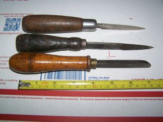OLD WOOD CHISEL,  LATHE TOOLS WITH WOODEN HANDLES {3} 2
