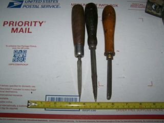 OLD WOOD CHISEL,  LATHE TOOLS WITH WOODEN HANDLES {3} 3
