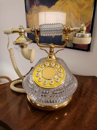 Vintage Telephone Godinger Silver Art Co Crystal Glass French Decorator Pushtone