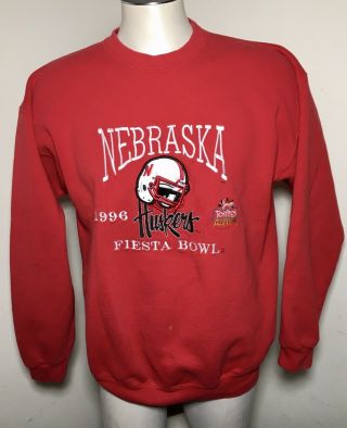 Vintage Ncaa Nebraska Huskers 1996 Fiesta Bowl Mens Sz L Red Sweatshirt Sweater