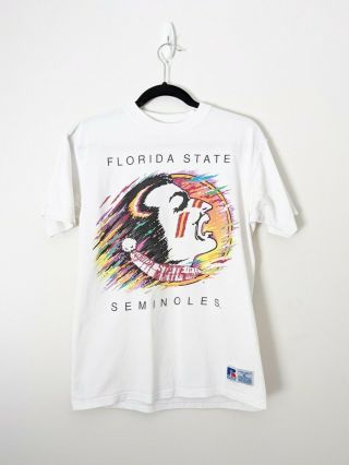 Vintage Fsu Florida State Seminoles Watercolor Logo T - Shirt Youth Xl Adult Xs/s