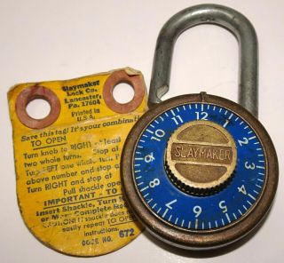 Vintage Slaymaker Combination Lock Blue Dial With Combination Made In Usa